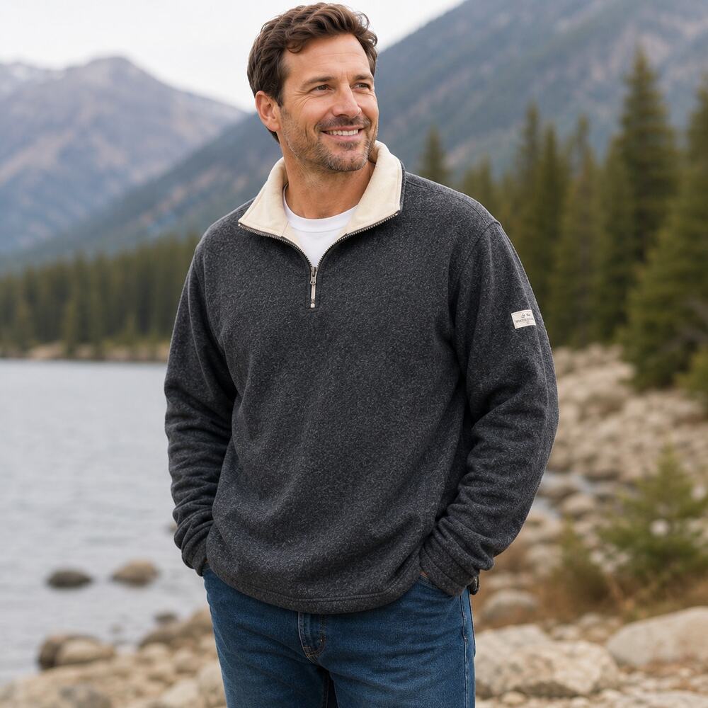Vintage Straight Down Mens XL Quarter Zip Fleece Pullover USA Made Boulder Ridge